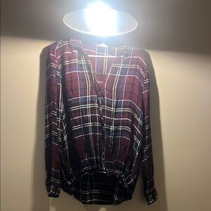 beachlunchlounge Plaid Blouse - Burgundy and White